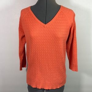 David Brooks Pull Over V Neck 3/4 Sleeve Orange Sweater Size M/M